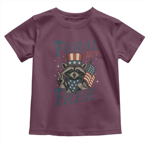 Funny Raccoon Patriotic Toddler T Shirt Feral But Free 4th Of July American Flag TS02 Maroon Print Your Wear