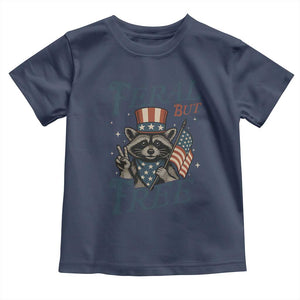 Funny Raccoon Patriotic Toddler T Shirt Feral But Free 4th Of July American Flag TS02 Navy Print Your Wear