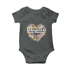 Funny Radicalized By Basic Decency Baby Onesie Women Floral Heart TS11 Dark Heather Print Your Wear
