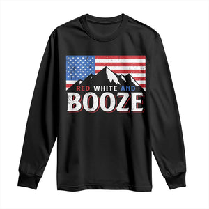 Funny Red White And Booze Long Sleeve Shirt 4th Of July Beer American Flag TS11 Black Print Your Wear