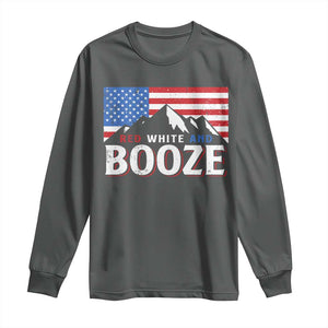 Funny Red White And Booze Long Sleeve Shirt 4th Of July Beer American Flag TS11 Dark Heather Print Your Wear