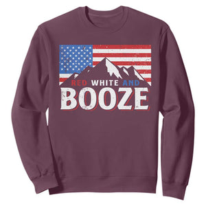 Funny Red White And Booze Sweatshirt 4th Of July Beer American Flag TS11 Maroon Print Your Wear