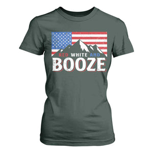 Funny Red White And Booze T Shirt For Women 4th Of July Beer American Flag TS11 Dark Forest Green Print Your Wear