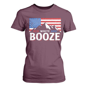Funny Red White And Booze T Shirt For Women 4th Of July Beer American Flag TS11 Maroon Print Your Wear