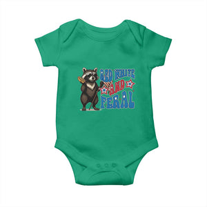Funny Red White And Feral Baby Onesie Raccoon 4th of July Patriotic TS11 Irish Green Print Your Wear