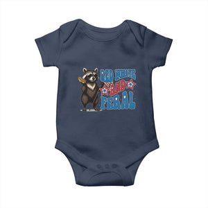 Funny Red White And Feral Baby Onesie Raccoon 4th of July Patriotic TS11 Navy Print Your Wear