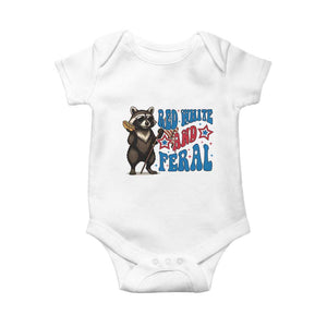 Funny Red White And Feral Baby Onesie Raccoon 4th of July Patriotic TS11 White Print Your Wear