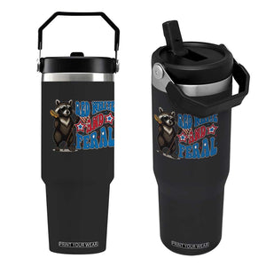 Funny Red White And Feral Flip Straw Tumbler Raccoon 4th of July Patriotic TS11 One Size: 30 oz Black Print Your Wear