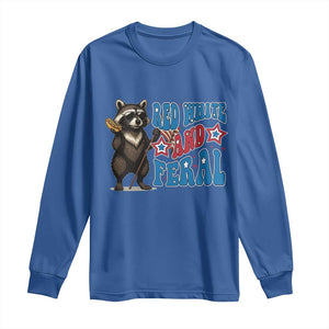 Funny Red White And Feral Long Sleeve Shirt Raccoon 4th of July Patriotic TS11 Royal Blue Print Your Wear