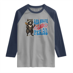 Funny Red White And Feral Raglan Shirt Raccoon 4th of July Patriotic TS11 Sport Gray Navy Print Your Wear
