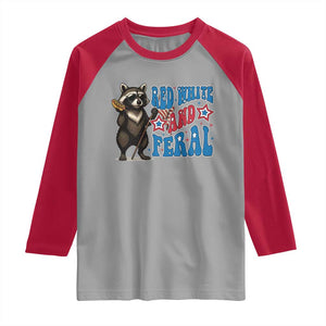 Funny Red White And Feral Raglan Shirt Raccoon 4th of July Patriotic TS11 Sport Gray Red Print Your Wear