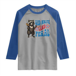 Funny Red White And Feral Raglan Shirt Raccoon 4th of July Patriotic TS11 Sport Gray Royal Print Your Wear