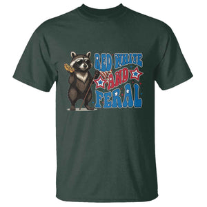 Funny Red White And Feral T Shirt Raccoon 4th of July Patriotic TS11 Dark Forest Green Print Your Wear