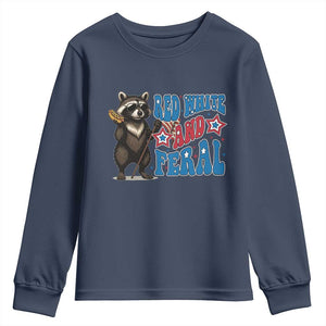 Funny Red White And Feral Youth Sweatshirt Raccoon 4th of July Patriotic TS11 Navy Print Your Wear