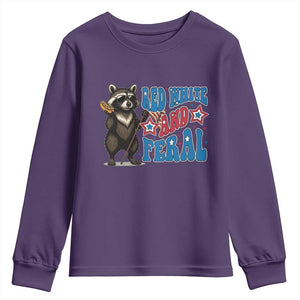 Funny Red White And Feral Youth Sweatshirt Raccoon 4th of July Patriotic TS11 Purple Print Your Wear