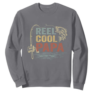 Funny Reel Cool Papa Sweatshirt Fishing Dad Fisherman Father's Day TS11 Charcoal Print Your Wear