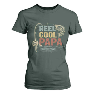 Funny Reel Cool Papa T Shirt For Women Fishing Dad Fisherman Father's Day TS11 Dark Forest Green Print Your Wear