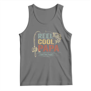 Funny Reel Cool Papa Tank Top Fishing Dad Fisherman Father's Day TS11 Black Heather Print Your Wear