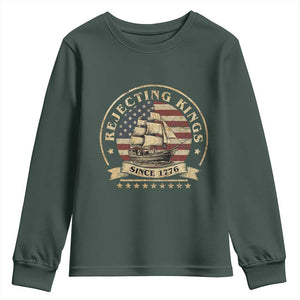 Funny Rejecting Kings Since 1773 Youth Sweatshirt Vintage Patriotic USA TS11 Dark Forest Green Print Your Wear