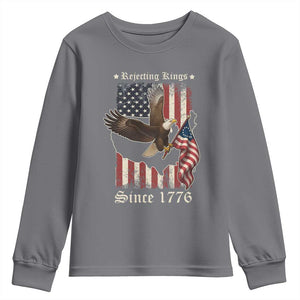 Funny Rejecting Kings Since 1776 Youth Sweatshirt Vintage American Flag Bald Eagle TS11 Charcoal Print Your Wear