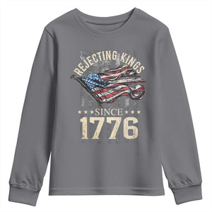 Funny Rejecting Kings Since 1776 Youth Sweatshirt Vintage American Flag TS11 Charcoal Print Your Wear