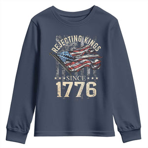 Funny Rejecting Kings Since 1776 Youth Sweatshirt Vintage American Flag TS11 Navy Print Your Wear