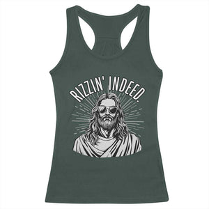 Funny Religious Christian Jesus Meme Racerback Tank Top Rizzin Indeed TS11 Dark Forest Green Print Your Wear
