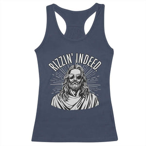 Funny Religious Christian Jesus Meme Racerback Tank Top Rizzin Indeed TS11 Navy Print Your Wear