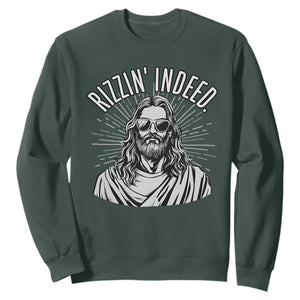 Funny Religious Christian Jesus Meme Sweatshirt Rizzin Indeed TS11 Dark Forest Green Print Your Wear