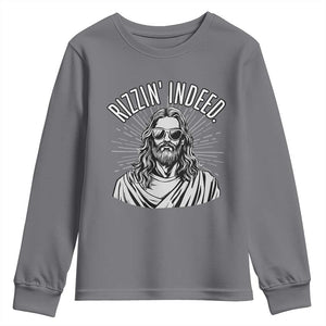 Funny Religious Christian Jesus Meme Youth Sweatshirt Rizzin Indeed TS11 Charcoal Print Your Wear