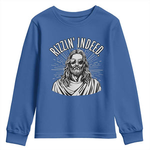 Funny Religious Christian Jesus Meme Youth Sweatshirt Rizzin Indeed TS11 Royal Blue Print Your Wear