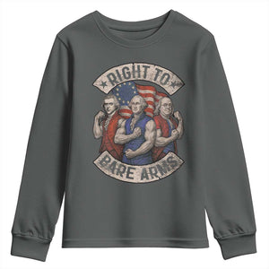 Funny Right to Bare Arms Founding Fathers Youth Sweatshirt 4th of July Patriotic Celebrations TS10 Dark Heather Print Your Wear