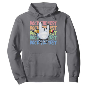 Funny Rock The Test Teacher Testing Day Hoodie Rock And Roll Hand Sign TS11 Charcoal Print Your Wear