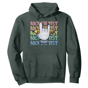Funny Rock The Test Teacher Testing Day Hoodie Rock And Roll Hand Sign TS11 Dark Forest Green Print Your Wear