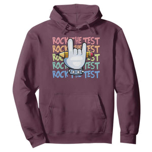 Funny Rock The Test Teacher Testing Day Hoodie Rock And Roll Hand Sign TS11 Maroon Print Your Wear