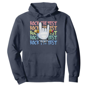 Funny Rock The Test Teacher Testing Day Hoodie Rock And Roll Hand Sign TS11 Navy Print Your Wear