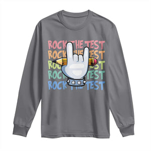Funny Rock The Test Teacher Testing Day Long Sleeve Shirt Rock And Roll Hand Sign TS11 Charcoal Print Your Wear