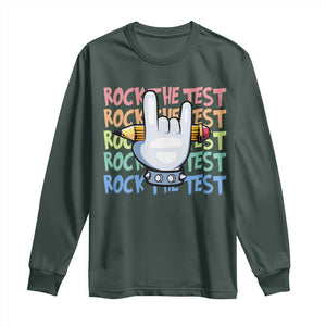 Funny Rock The Test Teacher Testing Day Long Sleeve Shirt Rock And Roll Hand Sign TS11 Dark Forest Green Print Your Wear
