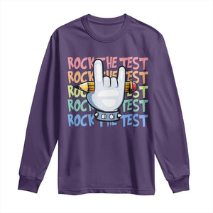 Funny Rock The Test Teacher Testing Day Long Sleeve Shirt Rock And Roll Hand Sign TS11 Purple Print Your Wear