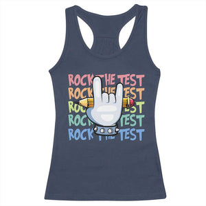 Funny Rock The Test Teacher Testing Day Racerback Tank Top Rock And Roll Hand Sign TS11 Navy Print Your Wear