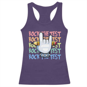Funny Rock The Test Teacher Testing Day Racerback Tank Top Rock And Roll Hand Sign TS11 Purple Print Your Wear