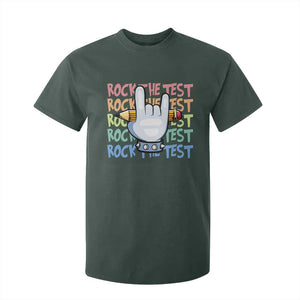 Funny Rock The Test Teacher Testing Day T Shirt For Kid Rock And Roll Hand Sign TS11 Dark Forest Green Print Your Wear