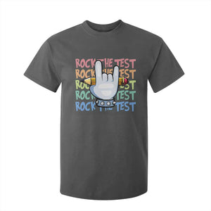 Funny Rock The Test Teacher Testing Day T Shirt For Kid Rock And Roll Hand Sign TS11 Dark Heather Print Your Wear