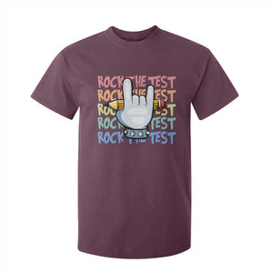 Funny Rock The Test Teacher Testing Day T Shirt For Kid Rock And Roll Hand Sign TS11 Maroon Print Your Wear