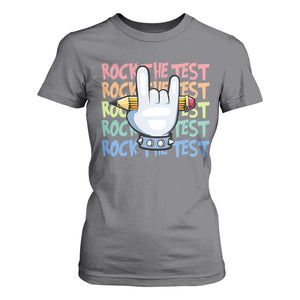 Funny Rock The Test Teacher Testing Day T Shirt For Women Rock And Roll Hand Sign TS11 Charcoal Print Your Wear