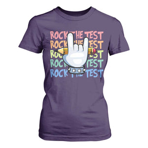 Funny Rock The Test Teacher Testing Day T Shirt For Women Rock And Roll Hand Sign TS11 Purple Print Your Wear