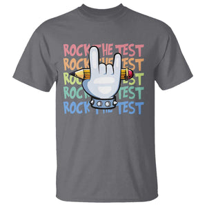 Funny Rock The Test Teacher Testing Day T Shirt Rock And Roll Hand Sign TS11 Charcoal Print Your Wear