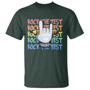Funny Rock The Test Teacher Testing Day T Shirt Rock And Roll Hand Sign TS11 Dark Forest Green Print Your Wear
