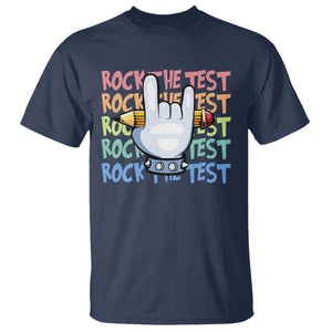 Funny Rock The Test Teacher Testing Day T Shirt Rock And Roll Hand Sign TS11 Navy Print Your Wear