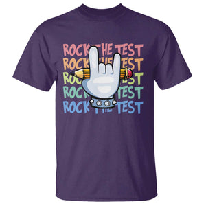 Funny Rock The Test Teacher Testing Day T Shirt Rock And Roll Hand Sign TS11 Purple Print Your Wear
